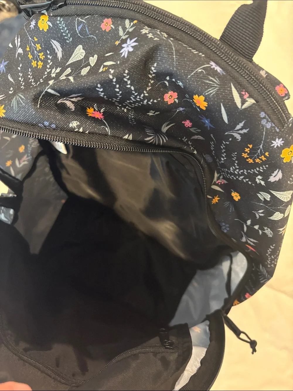 adidas Black Floral Print Backpack with Yellow, Pink and Blue Flowers